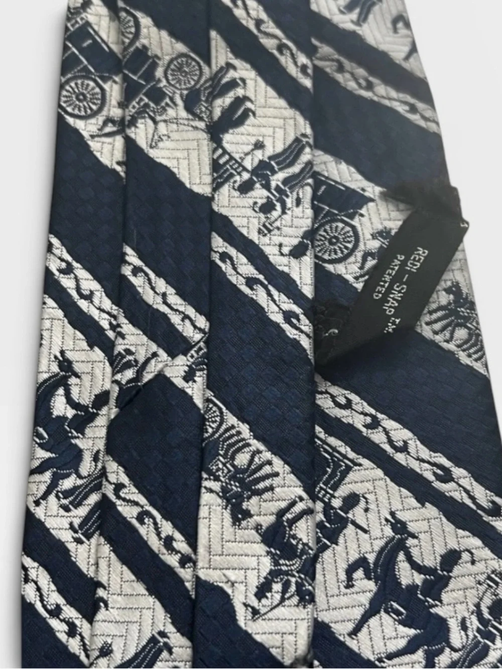 Striped Navy and Gray Men's Tie with Vintage Redi-Snap 1960’s
